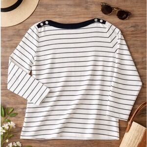 French Girl 100% Cotton 3/4 Sleeve Breton Stripe Top 2X Staple Piece Plus Size